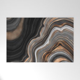 Elegant black marble with gold and copper veins Welcome Mat
