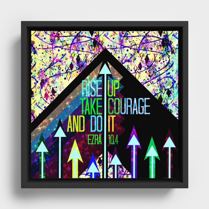 RISE UP TAKE COURAGE AND DO IT Colorful Geometric Floral Abstract Painting Christian Bible Scripture Framed Canvas