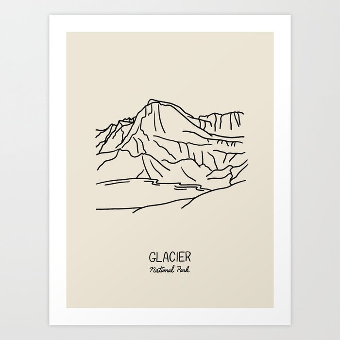 Glacier National Park Black on Cream Art Print