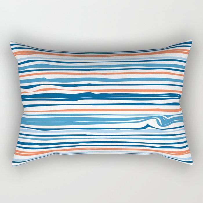 Modern Abstract Ocean Wave Stripes in Classic Blues and Orange Rectangular Pillow