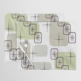 Mid Century Modern White Olive Green Gray Placemat