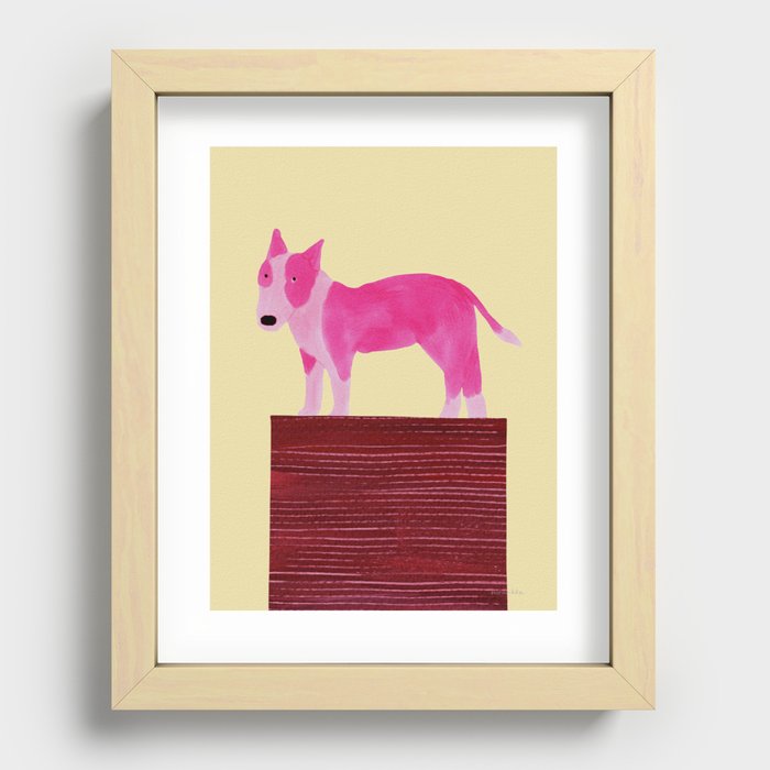 Dog on a Block - Pink and Beige Recessed Framed Print