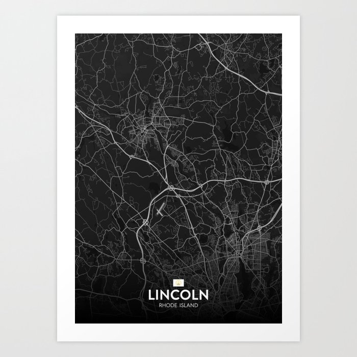 Lincoln, Rhode Island, United States Dark City Map Art Print by IMR