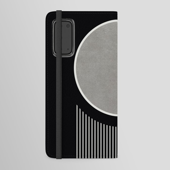 Black and White Rising Moon Boho Chic Minimalist Android Wallet Case