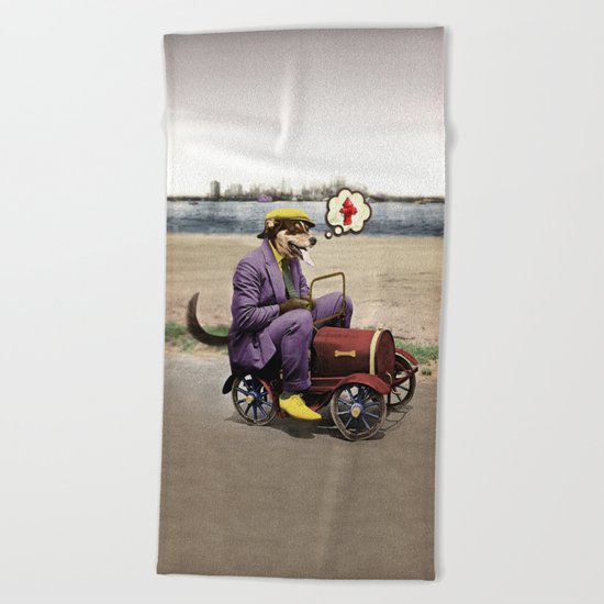 Barkin' Down the Highway! Beach Towel