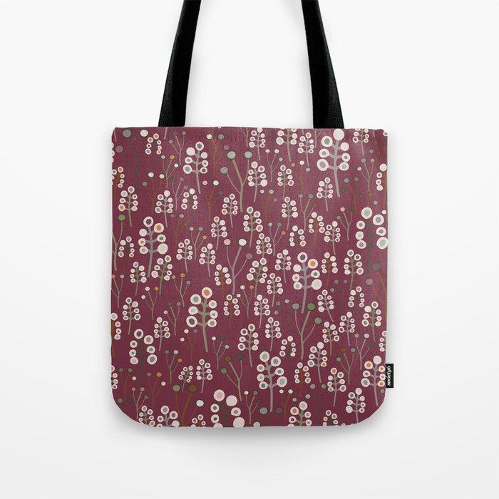 Abstract red winter berries branches pattern Tote Bag