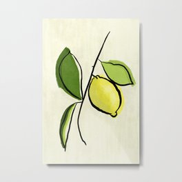 Cute Lemon abstrack Metal Print | Nature, Minimalist, Acrylic, Yellow, Simple, Cute, Ink, Minimal, Watercolor, Green 