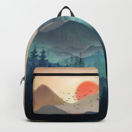 Wilderness Becomes Alive at Night Backpack | Mountain, Summer, Livingroom, Pine, Watercolor, Sun, Mountainside, Beauty, Beautiful, Landscape 