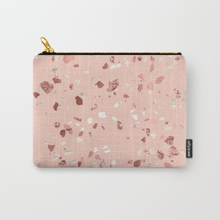 Deep Pink Quartz Gold Terrazzo Carry-All Pouch