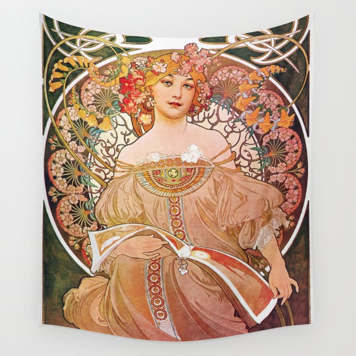Reverie by Alphonse Mucha Wall Tapestry by Historia Fine Art Gallery Society6