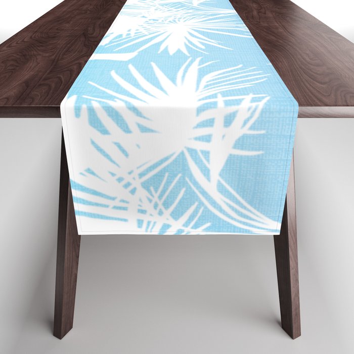 70’s Sky Blue Ombre Tropical Palm Trees Summer California Florida Botanical Silhouette Pattern Table Runner