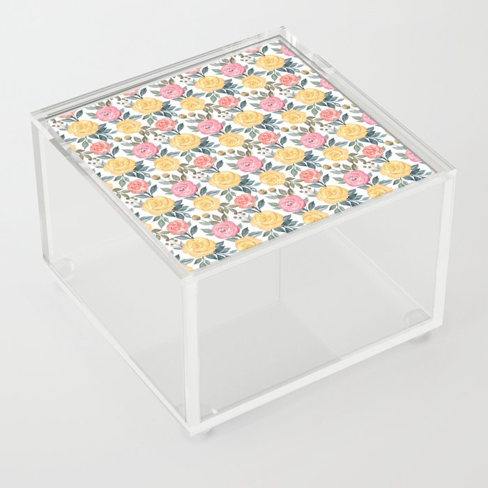 Pink and yellow watercolor flowers Acrylic Box