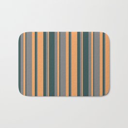 [ Thumbnail: Grey, Dark Slate Gray & Brown Colored Lined/Striped Pattern Bath Mat ]
