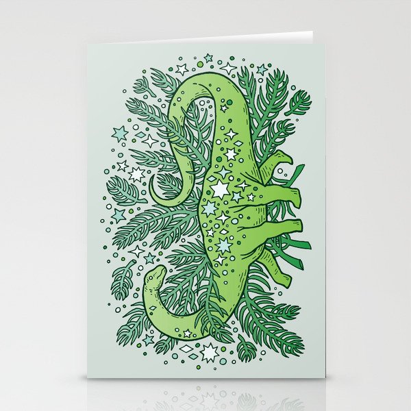 Evergreen Apatosaurus | Dinosaur Cosmic Festive Art Stationery Cards