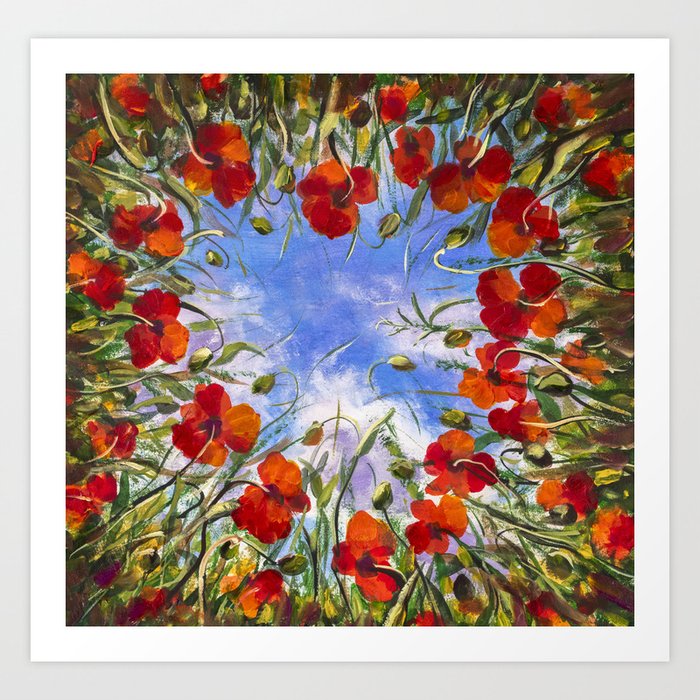 Red Flowers Poppies Poppy Flower Landscape Sping Floral Field In Grass In Shape Of Heart Backgroud Art Print By Rybakow Society6