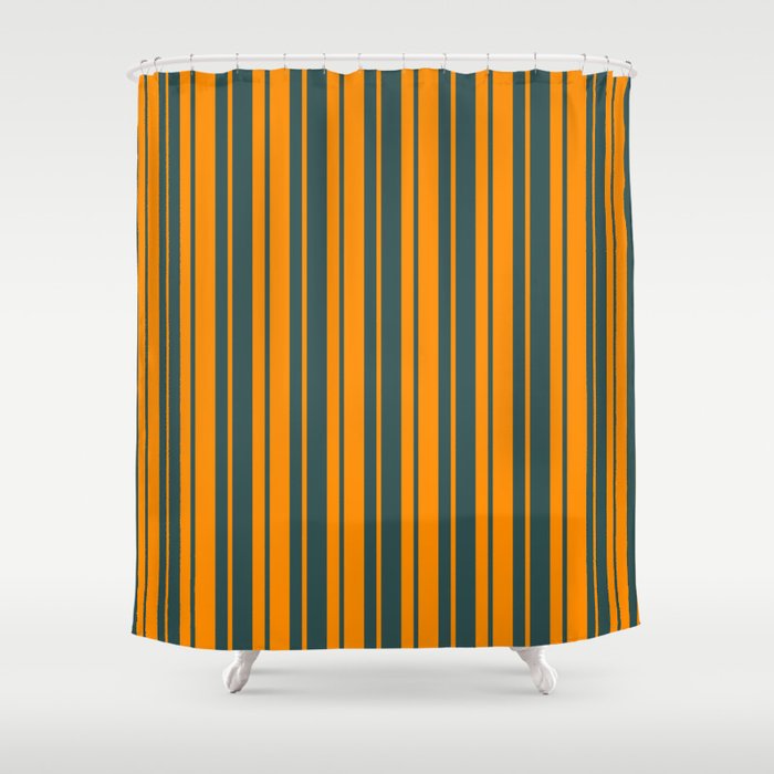 Dark Orange & Dark Slate Gray Colored Lined/Striped Pattern Shower Curtain