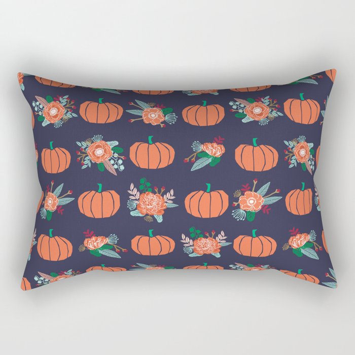 Pumpkin florals cute pattern pillow home decor dorm college seasonal fall autumn Rectangular Pillow