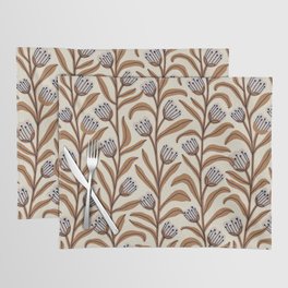 Bellflower Pattern / Brown, Ivory & Grey Placemat | Herbs, Colored Pencil, Foliage, Organic, Neutral, Flower, Pastel, Repeat, Fall, Hand Drawn 