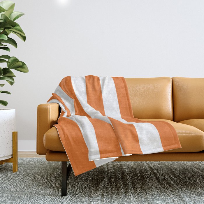 Vivid tangelo orange - solid color - white vertical lines pattern Throw Blanket