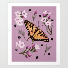 Western Tiger Swallowtail Butterfly on Pink Art Print