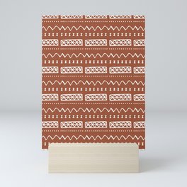 Zesty Zig Zag Bow Terracotta Orange and White Mud Cloth Pattern Mini Art Print