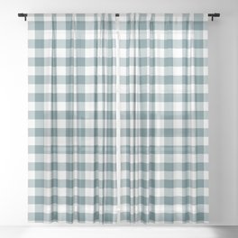 Dark Aqua White Buffalo Plaid Checkerboard Pattern 2023 Color of the Year Vining Ivy PPG1148-6 Sheer Curtain