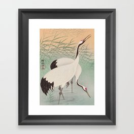 Two cranes in the lake - Japanese vintage woodblock print Framed Art Print