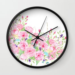 Watercolor Pink Rose Bouquet Wall Clock