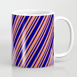 [ Thumbnail: Coral and Blue Colored Striped Pattern Coffee Mug ]
