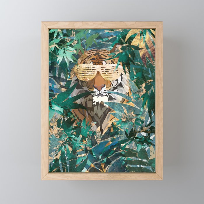 Tiger in the Gold Jungle wearing hip hop sunglasses Framed Mini Art Print
