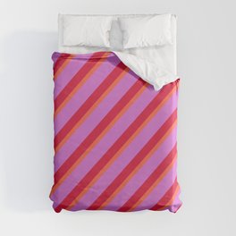 [ Thumbnail: Red, Orchid & Crimson Colored Stripes/Lines Pattern Duvet Cover ]