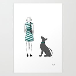 Photographer girl and dog Art Print