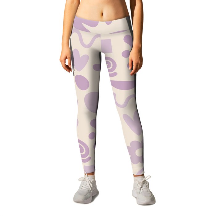 Natural Miscellany Scandi Retro Modern Pattern in Lilac and Cream  Leggings