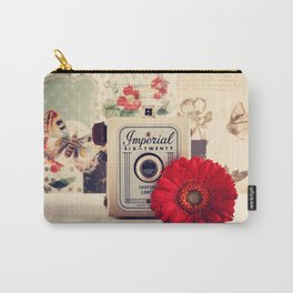 Retro Camera and Red Flower (Retro and Vintage Still Life Photography) Carry-All Pouch | Curated, Graphic Design, Pop Surrealism, Photo 