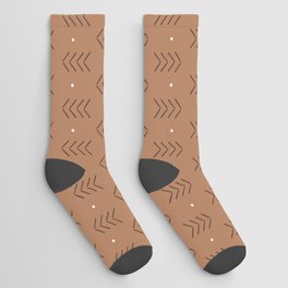 Arrow Lines Geometric Pattern 28 in Brown Beige Socks