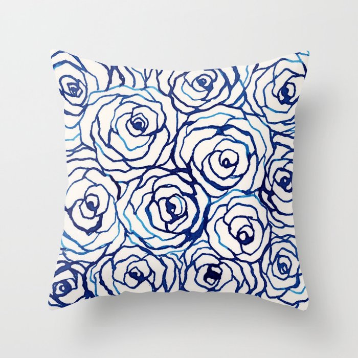 Blue Roses Throw Pillow