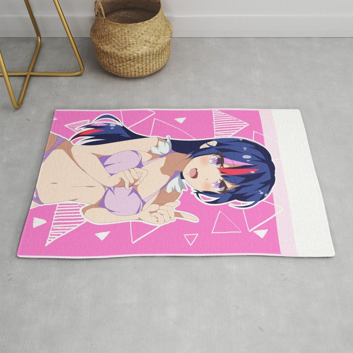Blue Hair Anime Girl with Pink Bikini Rug