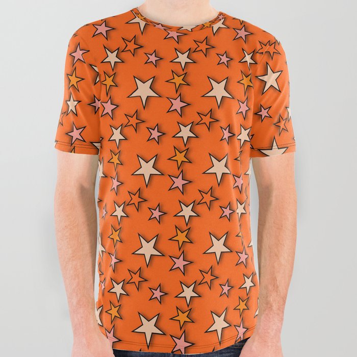 y2k-star orange All Over Graphic Tee