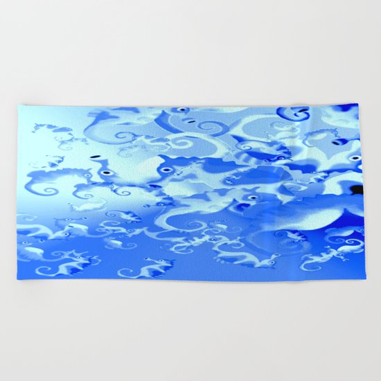 Seahorse in blue Beach Towel
