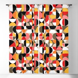 Mid Century Geometric Pattern // Dark Brown, Coral, Pink, Marigold Yellow, Red, Orange, Taupe, White // Geo Art Blackout Curtain