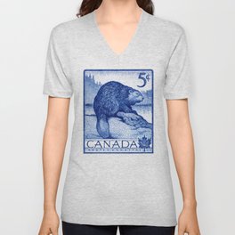 1954 CANADA Beaver Postage Stamp V Neck T Shirt