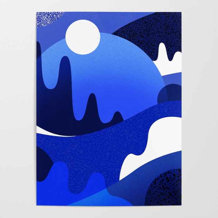 Terrazzo landscape blue night Poster