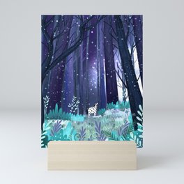 Unicorn in a magical wood Mini Art Print