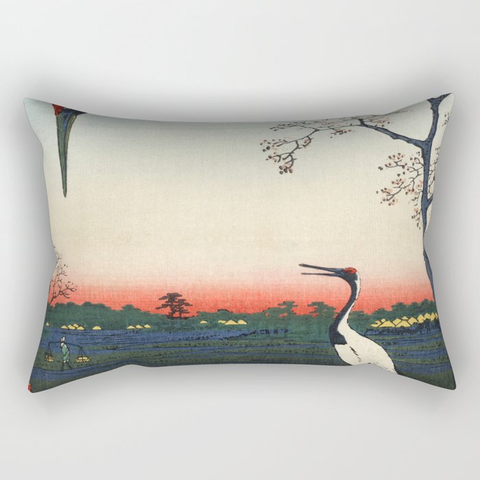Japanese Woodblock Crane Art One Hundred Famous Views of Edo Rectangular Pillow