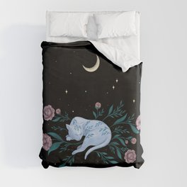 Cat Dreaming of the Moon Duvet Cover