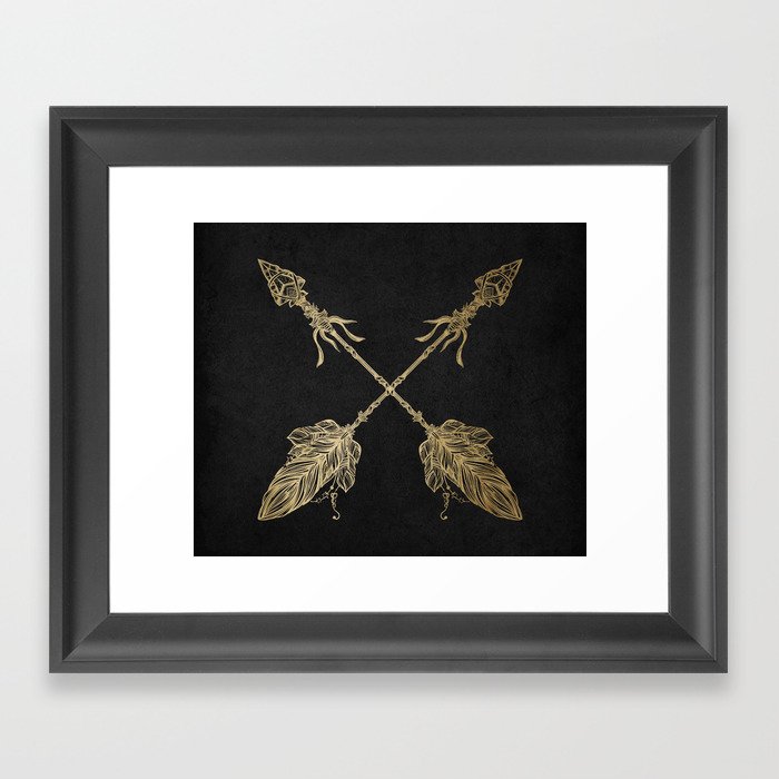 Gold Arrows on Black Framed Art Print