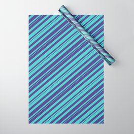 [ Thumbnail: Dark Slate Blue and Turquoise Colored Striped/Lined Pattern Wrapping Paper ]