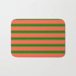 [ Thumbnail: Red & Green Colored Lines/Stripes Pattern Bath Mat ]