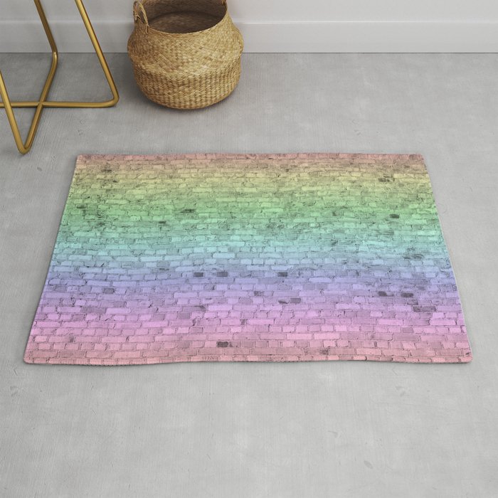 Light Pastel Ombre Shaded Rainbow Colors Brick Wall Rug By