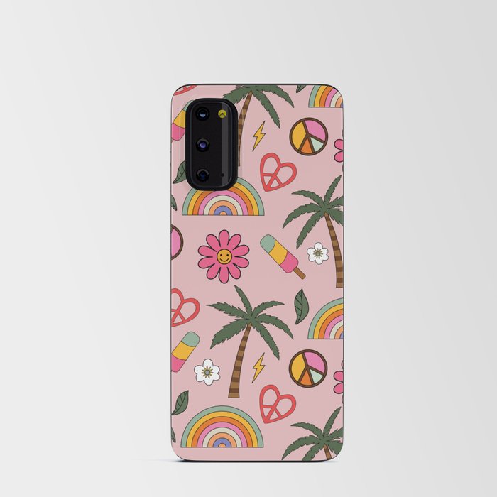 Retro Summer Rainbows Smiling Flowers Beach Pattern Android Card Case
